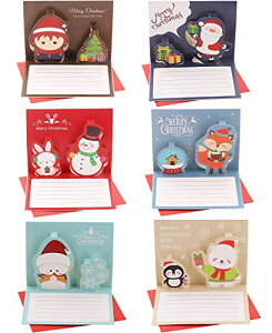 6枚 ポップアップ クリスマスカード 3D 立体 クリスマス カード POP UP クリスマス ギフト カード DIY クリスマスグリーティングカード 10CMX8CM 封筒付き 6枚セット by A-Focus