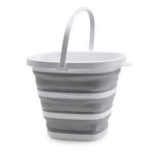 TOSSOW 折りたたみバケツ 補強 シリコン 釣り用バケツ コンパクト収納 耐熱 釣り 洗車 キッチン グレー 10L(四角形)