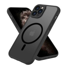 iPhone 11 Pro ケース 半透明 MagSafe対応 iphone11pro カバー マグネット搭載 アイフォン 11pro 用 カバー 米軍MIL規格 耐衝撃 マット感 スマホケース iphone 11pro 黄ばみなし ストラップホール付き マグセーフ対応 ワイアレス充電対応 マット PinLiSheng(ブラック, iPhone