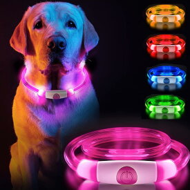 JHIFHG光る首輪光る 犬犬 ライト 散歩LED犬用首輪 USB充電式 光るペット犬用首輪 夜間安全 おしゃれ光る首輪 小型犬・中型・大型犬用 (ピンク)