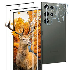 【2枚セット 指紋認証対応】 用 Galaxy S23 Ultra ガラスフィルム 2枚 ギャラクシーS23 Ultra フィルム + 2枚 カメラ保護フィルムセッ 【 日本旭硝子製 9H強度 】 対応 Galaxy S23 Ultra SC-52D /SCG20 強化ガラス 全面保護フィルム ケース 高透過率 3D Touch対応 厚さ0.26超