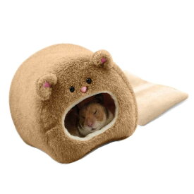 LIKENNY 冬用ハムスタークッションベッド 小動物用ハンモック 暖かいハムスターハウス 遊び場 休憩所 暖かい巣 防寒 保温 ケージに固定 小動物用 寝袋 11*11*8cm 水洗い可能 (ブラウン)