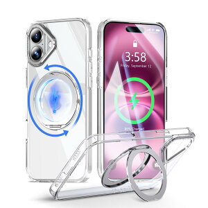 MINIKA iPhone 16 Plus �p �P�[�X Magsafe �Ή� 360�x��] �X�^���h�t�� ���@�\ �X�}�z�P�[�X ��Phone 16Plus �P�[�X �N���A �ČRMIL�K�i �ϏՌ� �w��h�~ ���ϖh�~ �}�O�Z�[�t �����O �}�O�l�b�g���� ���C