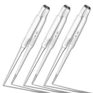 ziyue トング 焼肉 ステンレス 自立式 キャンプ バーベキュー 菜箸 すべりにくい 取り分け パスタ 焼肉トング (先端, 3本セット-Silvery)