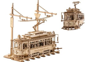 RO KR 立体パズル シティー トラム 路面電車 可動式モデル 大きめ 存在感ある メカニカル 木製 3D ウッドパズル 工作キット DIY クラフト 組み立て 暇つぶし 知育玩具 男の子へのギフト 誕生日プレゼント