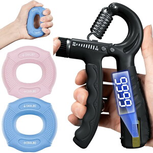 TattiOut ハンドグリップ1個+握力リング2個セット 可変式 電子カウンター ボタン電池内蔵 筋トレ 握力グリッパー 負荷調整可能 TO24BB001 5-60kg ブラック(ブラックグリップ)