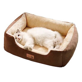 JEMA ペットベッド 猫ベッド 犬 クッション ペットソファー 小型/中型犬用 猫用 モチモチ3D綿 ふわふわ 暖か 通年 洗える 滑りにくい裏生地 XL 外径76x60x18cm ブラウン