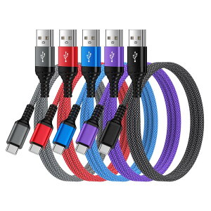 ANNIBER USB Type C ケーブル【1m*5本*5色】QC3.0A タイプ Cケーブル USB A-USB-Cスマホ急速充電コード 高速データ転送 高耐久ナイロン編み タイプA to タイプC iPhone 17 、iPhone 16 、iPhone 15、Galaxy S24、Xperia