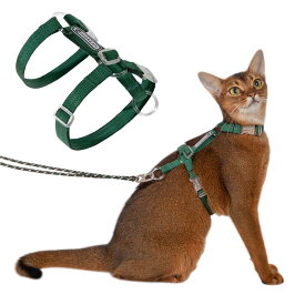 猫 ハーネス 抜けない 散歩用 サイズ調節可能 簡単装着 軽量 柔軟 背中の長さは調節可能 小中大型猫適用 猫用ハーネスリードセット（グリーン）