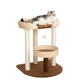 LULUCAT キャットタワー クッション入りベッド★巨大土台 据え置き おしゃれ 多頭飼い コンパクト シニア猫 大型猫 安定感 低め 転倒防止デザイン 展望台 猫ベッド 運動不足解消 省スペース スリム 爪とぎポール コットン紐 遊び場 (高さ71cmタイプ)
