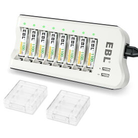 EBL 単4電池 充電器セット 8スロット 独立充電器+単四電池（1100mAh*8）セット 単三単四 単4電池・充電器パック
