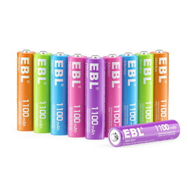 EBL 単4 充電池 カラフル充電式ニッ ケル水素電池1100mAh 10本入り 電池ケース付き 使い分け簡単 繰り返し充電可能 AAA電池 玩具フェイスシェイバー 体重計 マウス 電動歯ブラシ 電子辞書 ミニ四駆などの設備に最適 充電 単四電池 防災電池