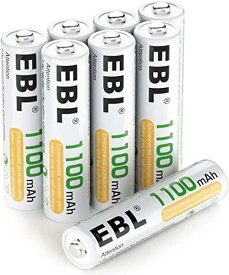 EBL 単4電池 充電式 1100mAhニッ ケル水素充電 式電池、収納ケース付き8パック 電池 単4 充電式 充電式単四 単四充電池