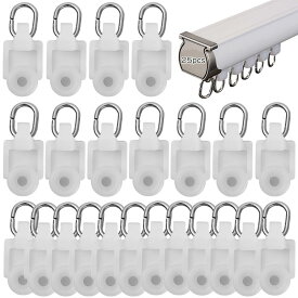 カーテンランナー 後入れランナー 25個セット カーテンレール部品 カーテンフック プラスチック製 軽量 静音 角型とL型対応 カーテンレールランナー 溝幅約6mm-8mm対応 オフィス/ホテル/病院/老人ホーム/家庭用 （ホワイト）