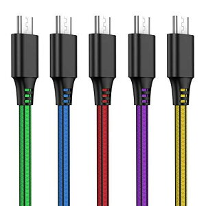 Micro USB ケーブル 【5本セット 2m】 急速充電 高速データ転送 2.4A 断線防止 Xperia Fujitsu Arrows Galaxy などAndroidスマホ対応 マイクロusbケーブル (多色)