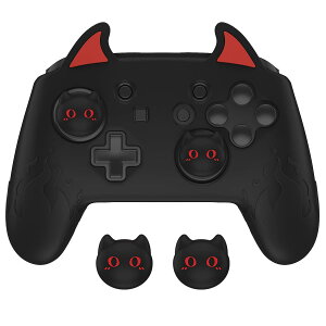 PlayVital Cute Demon Nintendo Switch Pro�R���g���[���[�Ή��p�V���R���O���b�v�J�o�[ �W���C�X�e�B�b�N�L���b�v��X�e�b �J�[�V�[���t���y�u���b�N�z