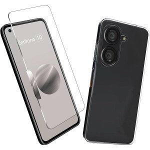 �y2���Z�b�g�z1�� FOR Zenfone 10 �p�̃K���X�t�B���� + 1�� FOR Zenfone 10 �p�̕ی�J�o�[���� �ی� TPU �\�t�g �V���R���P�[�X �����K���X / �d�x9H / ������/�ی�t�B���� PCduoduo