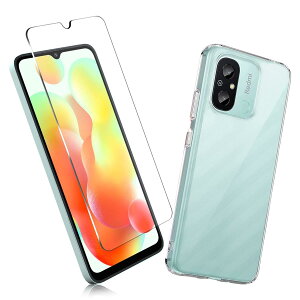 �y2���Z�b�g�z1�� FOR Redmi 12C �p�̃K���X�t�B���� + 1�� FOR Redmi 12C �p�̕ی�J�o�[���� �ی� TPU �\�t�g �V���R���P�[�X �����K���X / �d�x9H / ������/�ی�t�B���� PCduoduo
