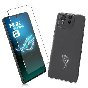 �y2���Z�b�g�z1�� FOR ROG Phone 8 / 8 Pro �p�̃K���X�t�B���� + 1�� FOR ROG Phone 8 / 8 Pro �p�̕ی�J�o�[���� �ی� TPU �\�t�g �V���R���P�[�X �����K���X / �d�x9H / ������/�ی�t�B���� PCduoduo