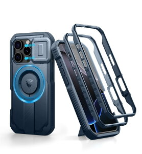 Dexnor iPhone 16 Pro�p �}�O�l�b�g�P�[�X - �X���C�h���J�����J�o�[&�����\�L�b�N�X�^���h&������ʕی�t�B�����t�� �ϏՌ� �w�r�[�f���[�e�B �P�[�X(�u���[)