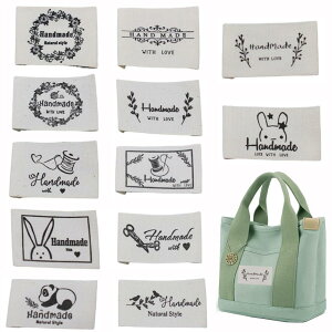サムコス ハンドメイド用 タグ ウサギ パンダ コットン 綿 24枚セット 12種 縫製 DIY かわいい おしゃれ ロゴ ワッペン ラベル 衣類/ポーチ/帽子などに飾り