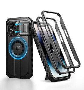 Dexnor iPhone 14 Pro�p �}�O�l�b�g�P�[�X - �X���C�h���J�����J�o�[�������\�L�b�N�X�^���h��������ʕی�t�B�����t�� �ϏՌ� �w�r�[�f���[�e�B �P�[�X(�u���b�N)