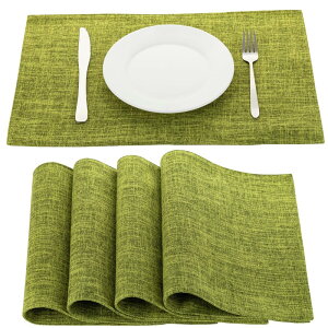 Senteria ランチョンマット布製 綿麻 マット 二層生地縫製 無地 和風 柔軟性 断熱 滑り止め お手入れ簡単 丸洗い キッチン 家庭用 レストラン用 4枚セット(グリーン)