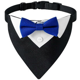 YBGGJO フォーマルドッグタキシードバンダナ 犬猫用スカーフ 犬のタキシードコットンバンダナ 蝶ネクタイとネクタイ付き 誕生日 結婚式 パーティー 記念撮影 (ブルー, M)