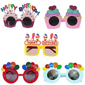 ZHEJIA【5個セット】パーティーメガネ 誕生日 ハッピーバースデー コス プレ眼鏡 ケーキ眼鏡 おもしろサングラス 写真用 撮影道具