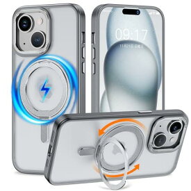 KMAMBNG iPhone13 用 ケース 縦横両対応 リング 【多機能360度回転スタンド】MagSafe対応 ワイヤ レス充電対応 半透明マット スマホケース 米軍規格 耐衝撃 カメラレンズ保護 車載ホルダー対応 6.1インチ アイフォン13ケース (チタングレー, iPhone 13)