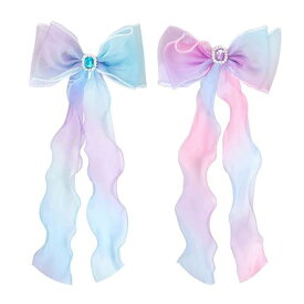 LIANHATA ヘアアクセサリー 3個セット 蝶結び 髪飾り ヘアクリップ プリンセス リボン 髪を傷めない ドレス おしゃれ 可愛い 子供 ヘアピン コス プレ 発表会 誕生日 成 人式 パーティー (青い宝石+紫の宝石)