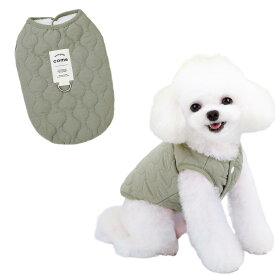 Timoya 犬服 冬 ペット服 ベスト Dカン付き 猫 コート ジャケット 厚い 防寒 保温 人気 ドッグウェア 綿服 袖なし 可愛い 猫服 冬服 ふわふわ 着脱簡単 抜け毛防止 小中型犬 お出かけ お散歩用 (S,グリーン)