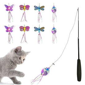 サムコス 猫のおもちゃ人気猫じゃらし 猫じゃらし 猫おもちゃ 伸縮できる釣り竿 愛玩動物用のおもちゃ 昆虫 釣り竿付き 運動不足解消 ストレス解消 面白い猫 猫を演じる