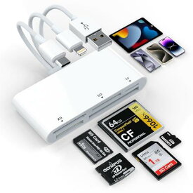 【2024安定高速版】マルチカードリーダー, 5in3 Lightning/Type-C/USB - SD/TF(Micro SD)/XD/MS/CF カードリーダー メモリーカードリーダー OTG対応 高速転送 iPhone 15/15 Plus/15Pro/Pro Max, MacBook Pro/Air, iPad, iMac, Android スマホ, ピクセル, PCに対応