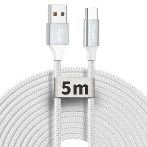 USB Type C ケーブル【5m 白】etguuds タイプc ケーブル 長い USB-C 充電ケーブル 高耐久ナイロン タブレット/スマートホン/防犯カメラ/コントローラー, その他Android USB Type-C機器対応 データ転送に非