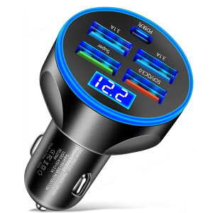 YAODLE 5|[gԍڏ[d USB-C & USBy66W 5|[gzJ[`[W[ VK[\Pbg PD 20W+QC3.0|[g yʉ}[d dv LED\ J[pi 12V-24VԑΉ iPhone 14pro/13pro/12/11/X/8 Galaxy S22 S21 Samsung
