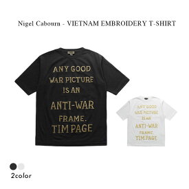 Nigel Cabourn - VIETNAM EMBROIDERY T-SHIRT - BLACK / WHITE 【国内正規】ナイジェルケーボン《ベトナム エンブロイダリーTシャツ》ブラック ホワイト ハンドメイド