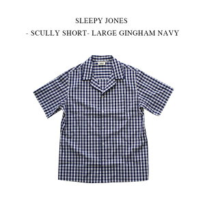 SLEEPY JONES - SHORT SLEEVE HENRY PAJAMA SHIRT -LARGE GINGHAM NAVY