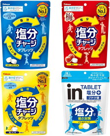 塩分チャージタブレット 4種アソートセット（カバヤ 塩分チャージタブレッツ 梅味 スポーツドリンク味 塩レモン味 ＋ 森永 inタブレット 塩分プラス）各1袋