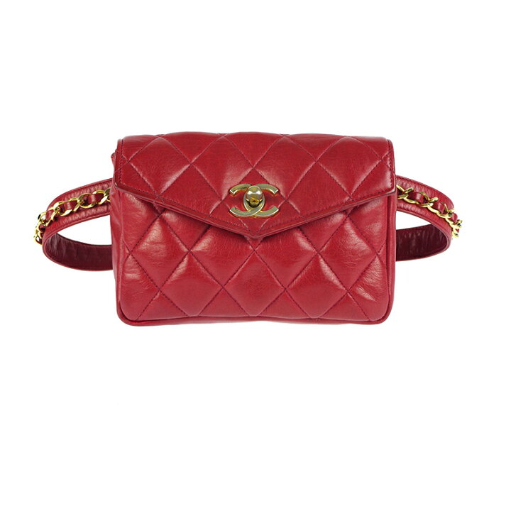 Chanel シャネル赤ウエストポーチボディバッグココマークマトラッセ 