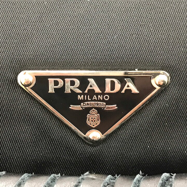 楽天市場】美品 プラダ PRADA トライアングルロゴ 編み込み フリンジ 
