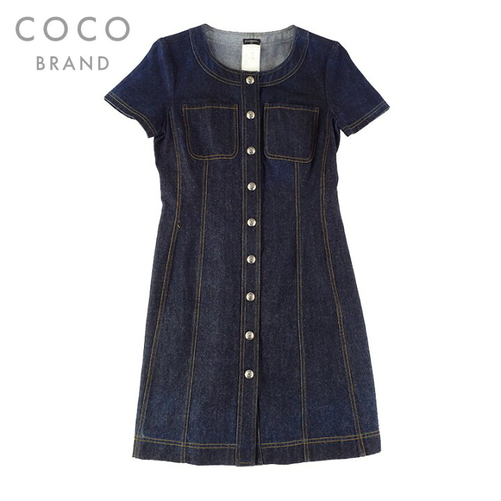 楽天市場】シャネル CHANEL デニム ココボタン ワンピース ネイビー  