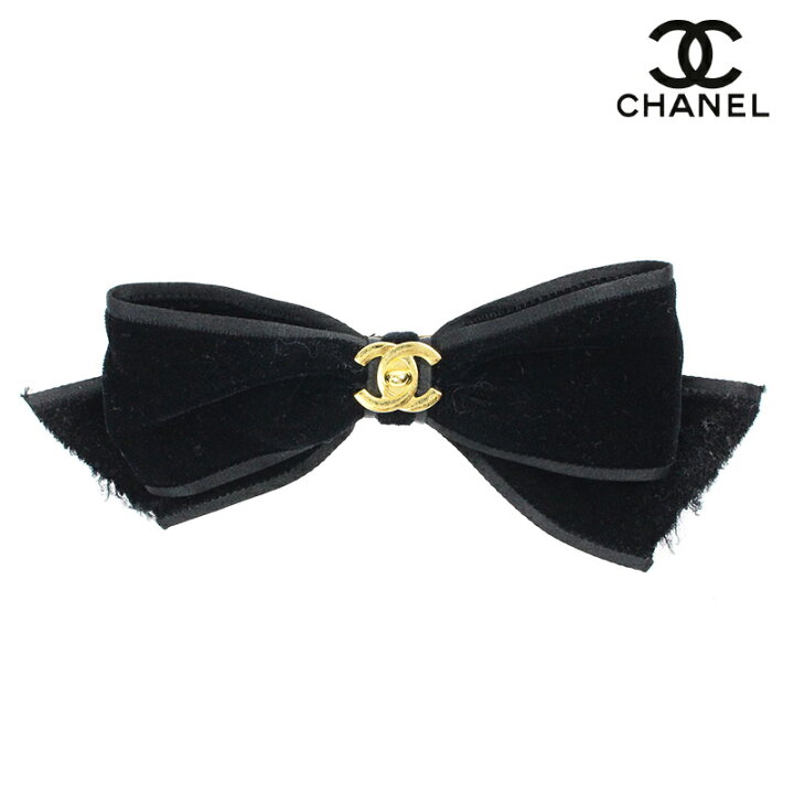 シャネル CHANEL ココマーク ビックリボン バレッタ ベロア 黒 