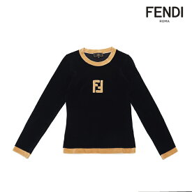 【全品20%OFFクーポン】 フェンディ FENDI サイズ38 1990年 長袖Tシャツ コットン ブラック×ベージュ WS2462 【中古】