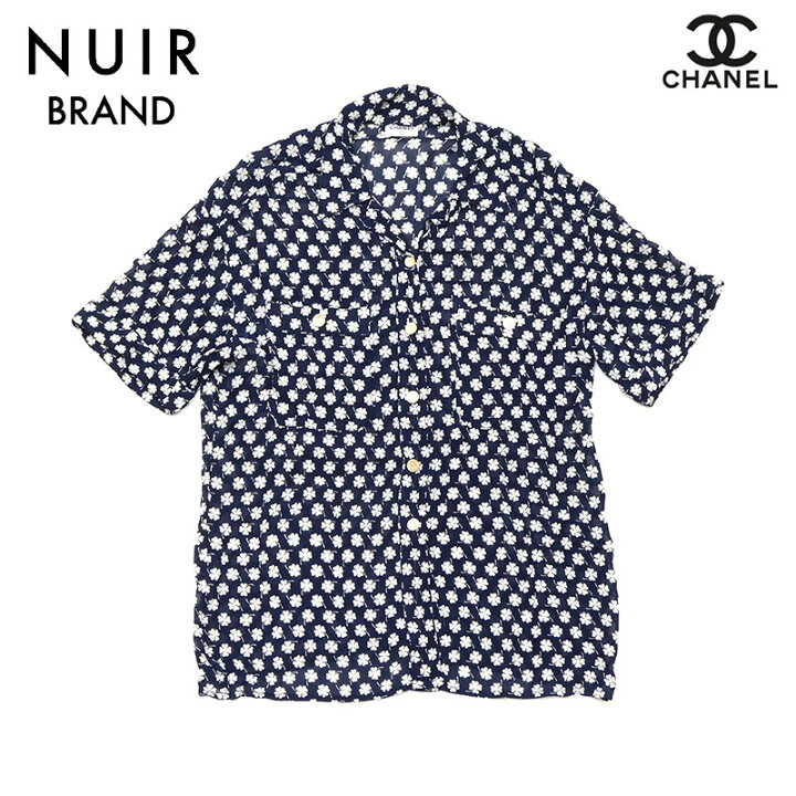 CHANEL ヴィンテージ クローバー柄 半袖シャツ ココマークボタン10個  
