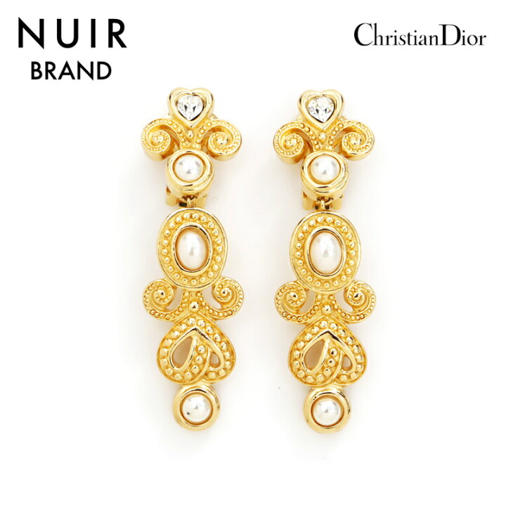 Christian Dior パールラインストーンイヤリング 