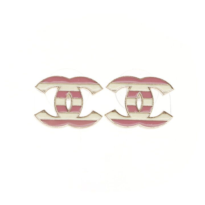 新品2013年AW限定のCHANEL ココマーク ピアス ピンクボーダー柄 