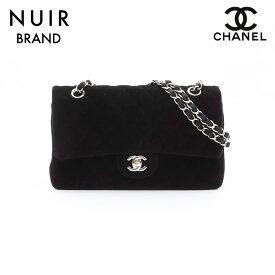 シャネル CHANEL 23番台 ダブルフラップ チェーン ベロア ショルダーバッグ ブラック WS7465 【中古】