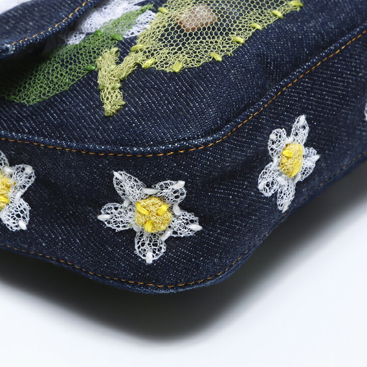 美品】フェンディ デニム マンマバケット ショルダーバッグ 刺繍 