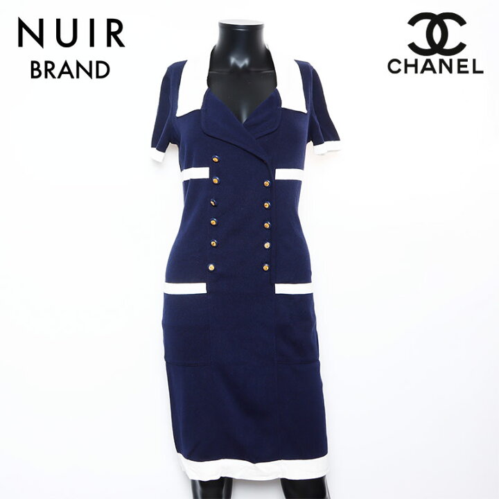 楽天市場】シャネル CHANEL コットン ワンピース ネイビー WS8690 